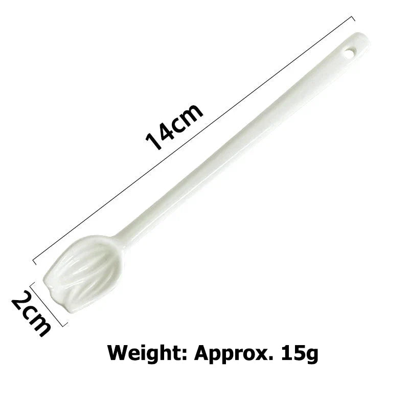 Porcelain White Tulips Mixing Stirrers Floral Shaped Sauce Spoon for Stirring Teaspoon