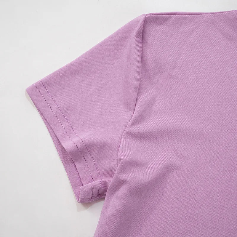 Casual Women 2 Piece Set Tracksuit Shorts Sleeve Crop Tops+Silky Leggings Matching