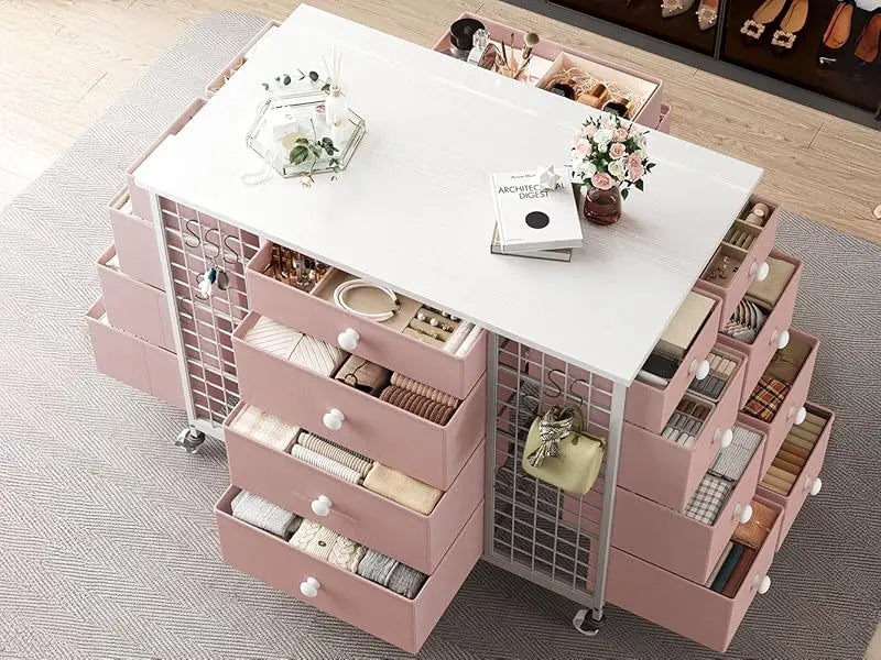 Pink Dresser for Bedroom with Wheels & 40"* 23" Wide Wooden Top,Dresser & Chests of Drawers