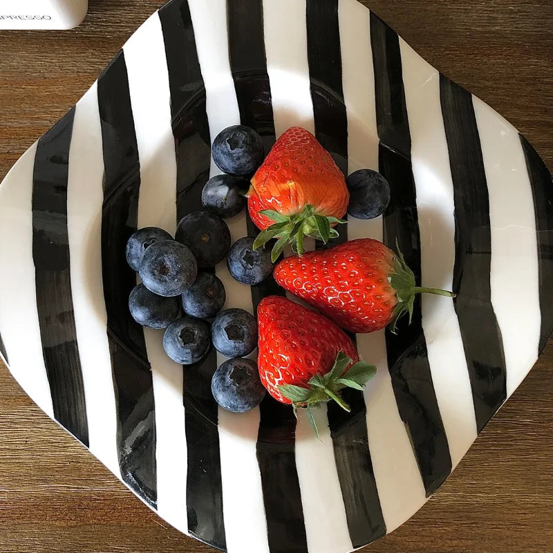 Ceramic Plate Dot Stripe Irregular Wave Shape