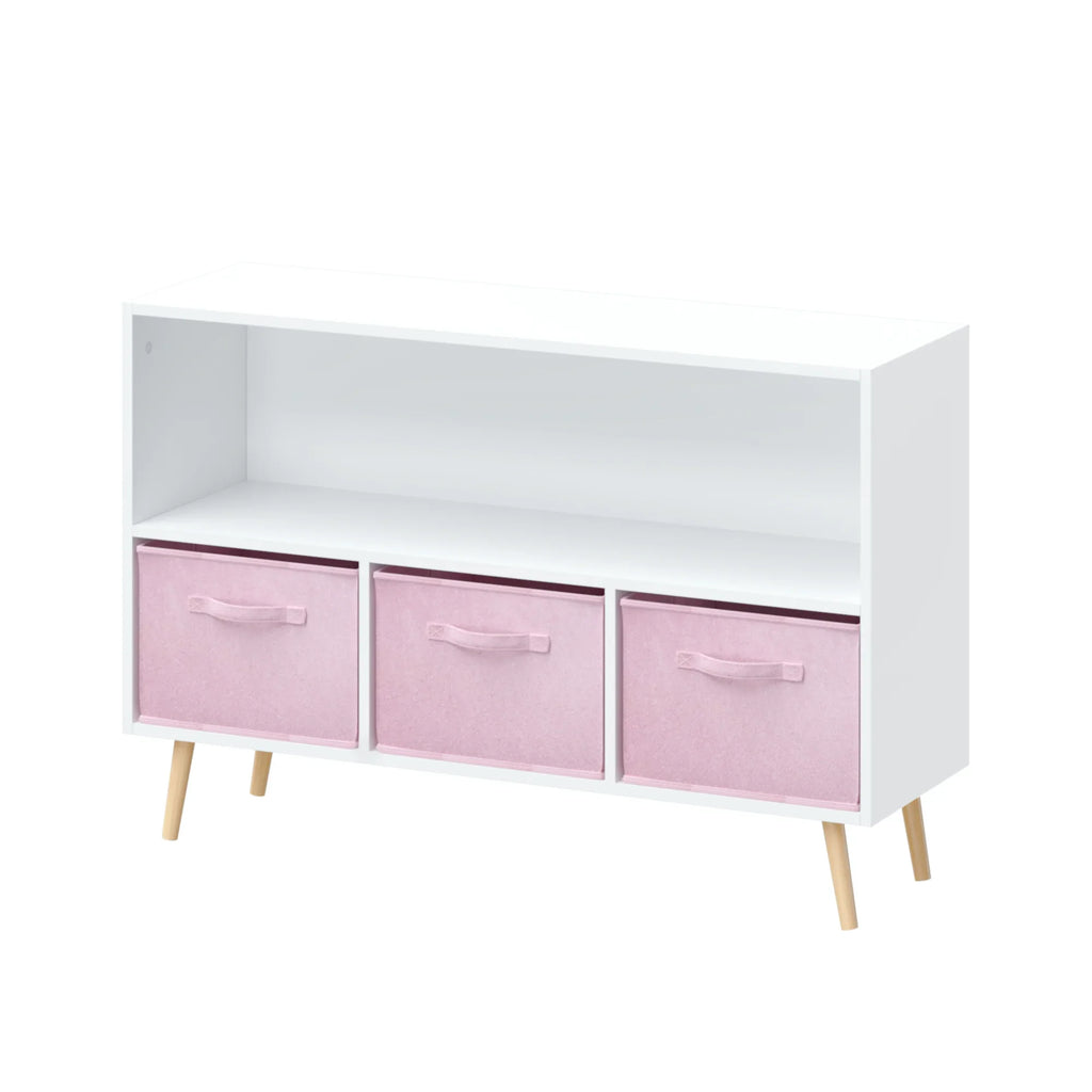 White/Pink Kids Bookcase with Collapsible Fabric Drawers, Children's Book Display, Toy Storage Cabinet Organizer