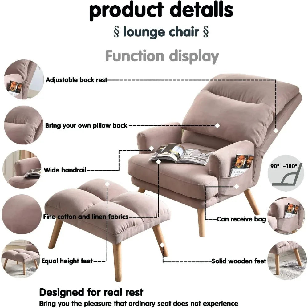 Living Room Chair Set with Recliner Accent Chair and Ottoman with Side Bags