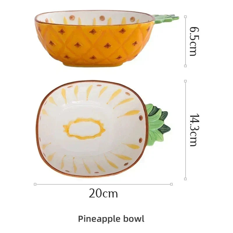 Hand Painted Fruit Shape Cute Fruit Salad Plate Creative Ceramic Bowl Pineapple Strawberry Lemon Ceramic Cutlery