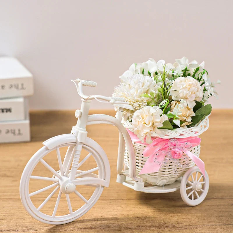 Plastic Flower Basket Vase Pink Tricycle Bicycle Model Home Garden Wedding Party Decor Romantic Cute Decor Figurines Miniatures