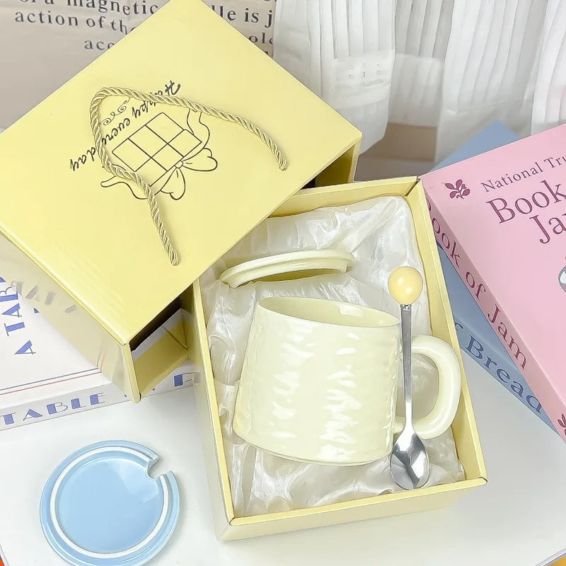 Rock-patterned Ceramic Mugs with Spoons