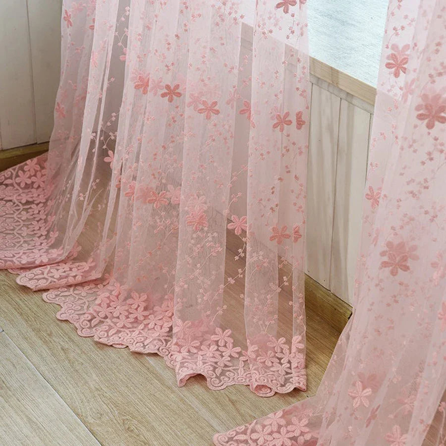 Embroidery Flowers Lace Curtains