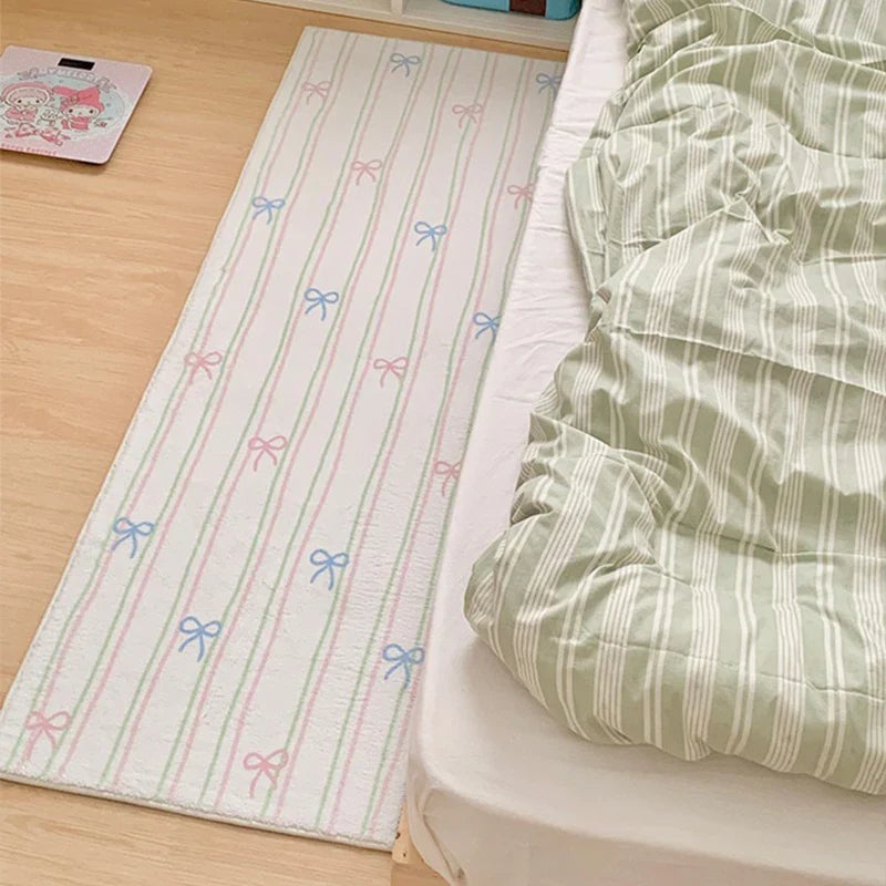 Floor Mat Runner Rugs Striped Bow Carpet Soft Fluffy Long Foot Mats Cute Sweet Home Decoration Carpets