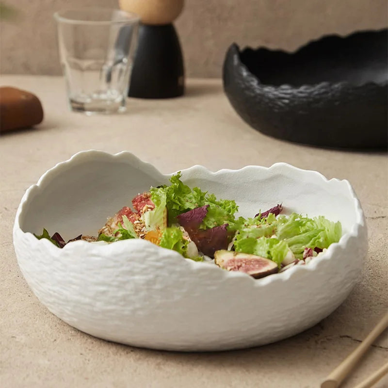 Irregular Ceramic Deep Salad Plate Frosted Cold Dish Plate Fruit Salad Bowl