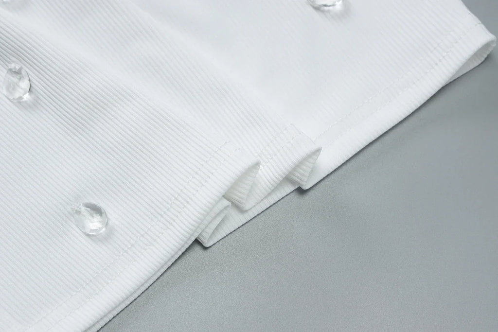 Ribbed Sleeveless Water Droplets Diamond Decorated Tank Sexy Casual Bodycon Top Party Club Streetwear Spring Summer