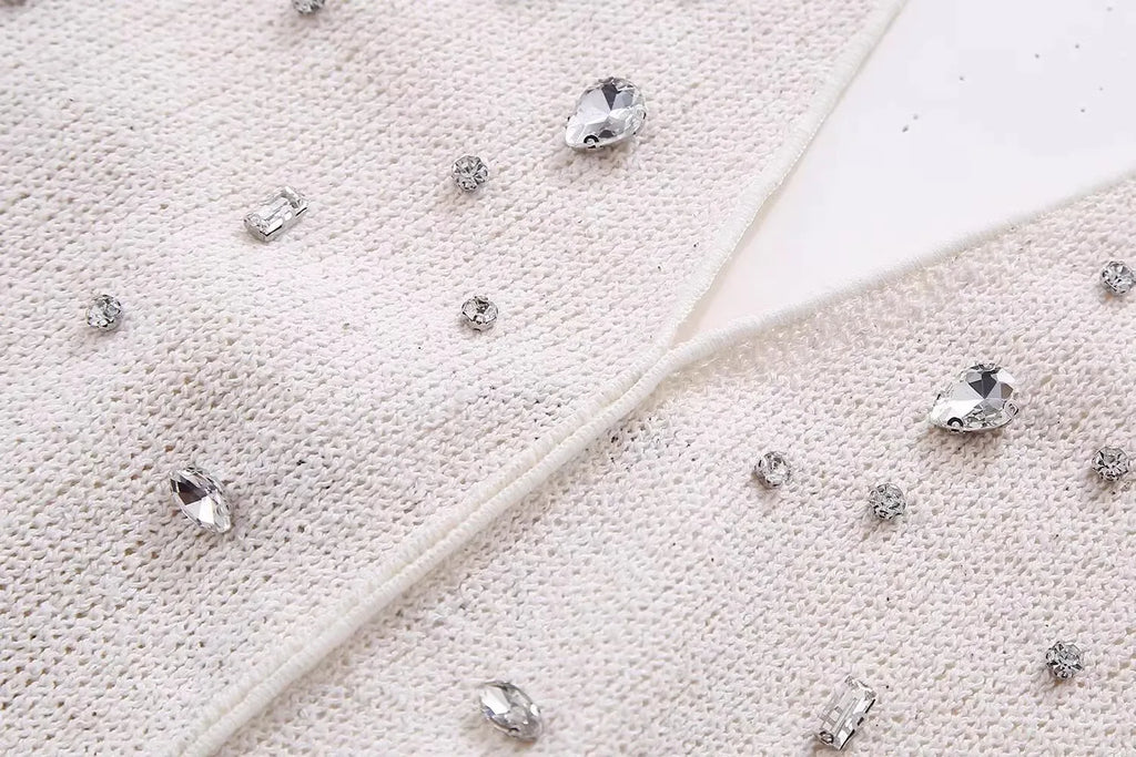 Diamond Women 2 Piece Set Luxury Knit Halter Backless Tank Tops+Shorts Casual Matching Streetwear Stretch Simple Suit