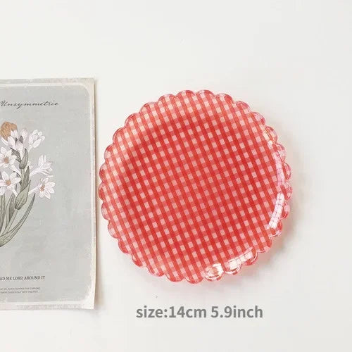 Plastic Dessert Tray Acrylic Cake Dish Grid Pattern Spork Floral Plates with Spoon & Fork