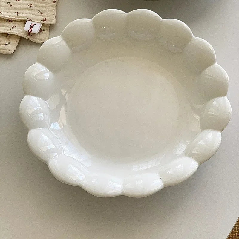 Irregular Ceramic Lovely Pink Petal Dinner Lace Deep Plate