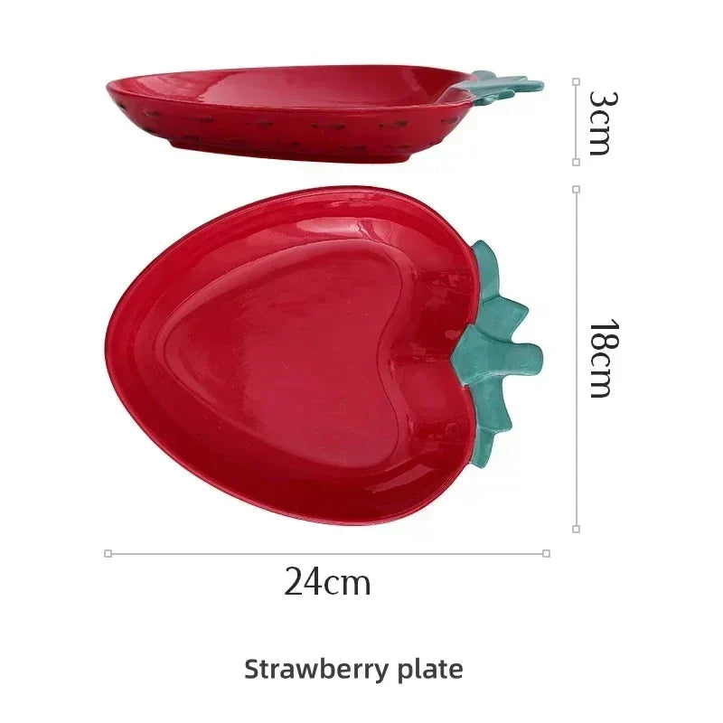 Hand Painted Fruit Shape Cute Fruit Salad Plate Creative Ceramic Bowl Pineapple Strawberry Lemon Ceramic Cutlery