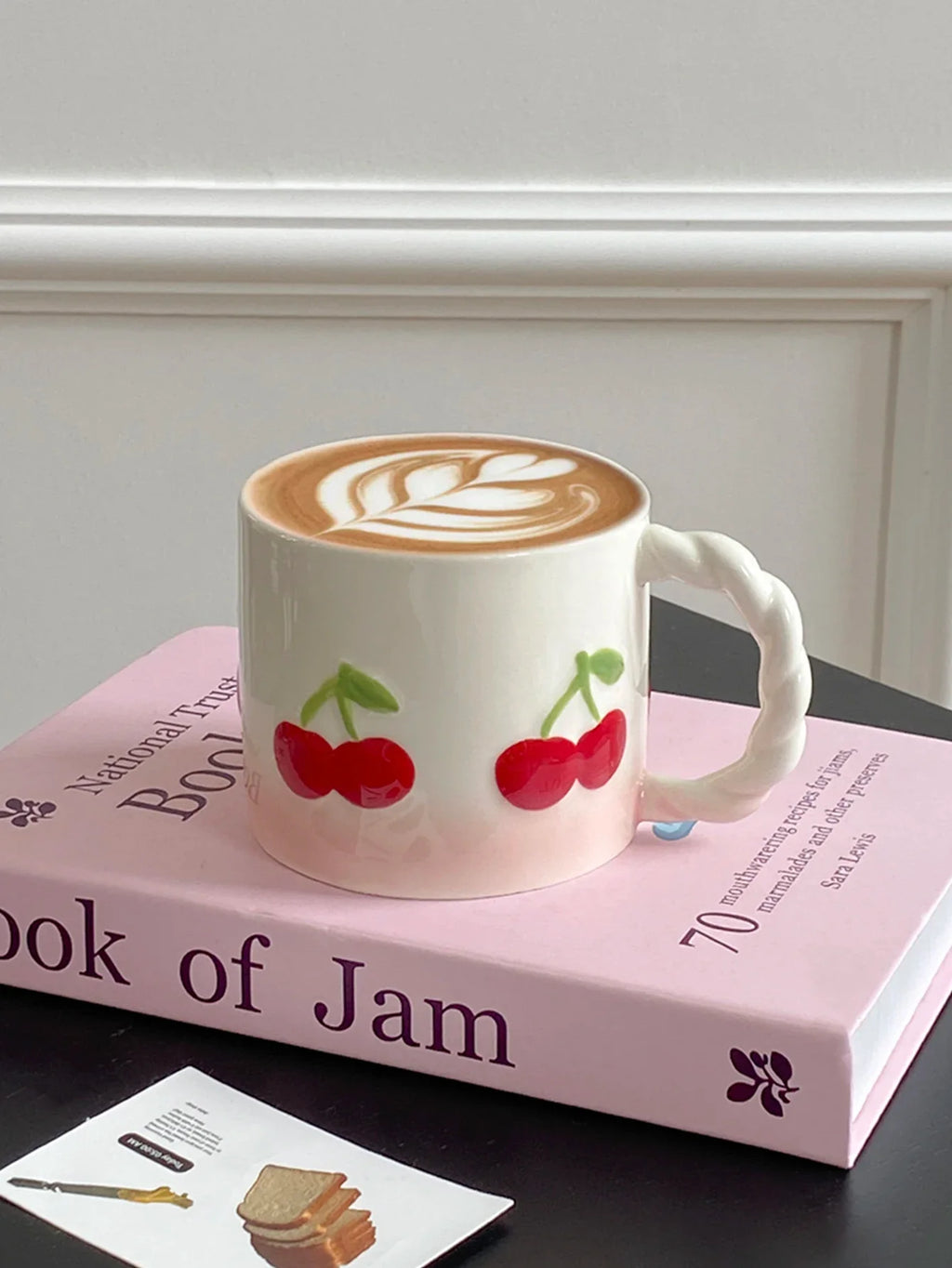 Pink Cherry Ceramic Mug, Twist Handle Ceramic Exquisite Pink Gradient Cup