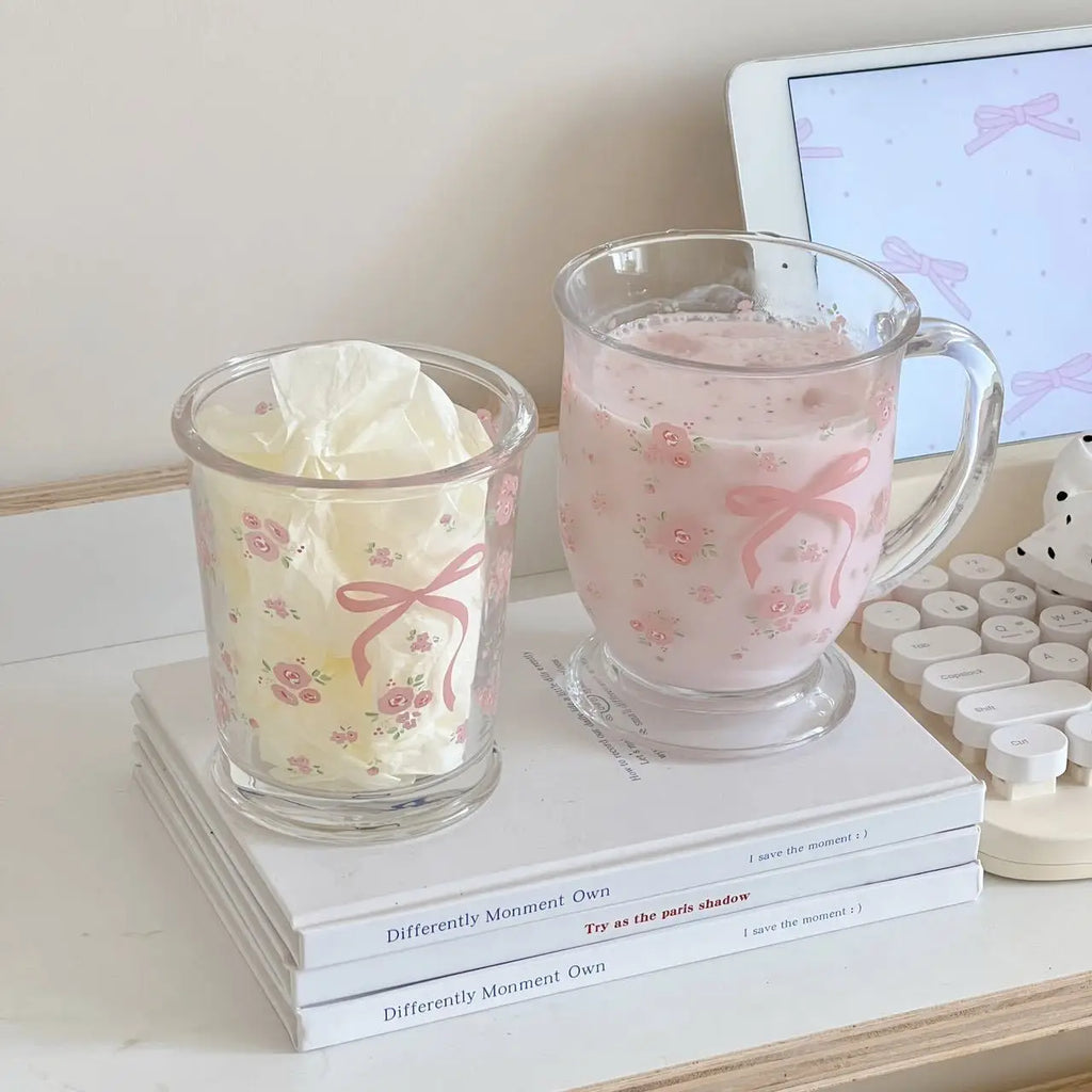 Kawaii Bowknot Glass Cups Bow Knot Drinkware