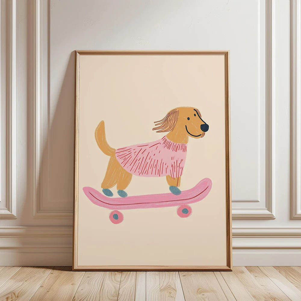 Cool Poodle Wall Art Cute Dog with Sunglasses Rabbit Colorful Kids Room Decor Modern Nursery Art Party Animal Illustration