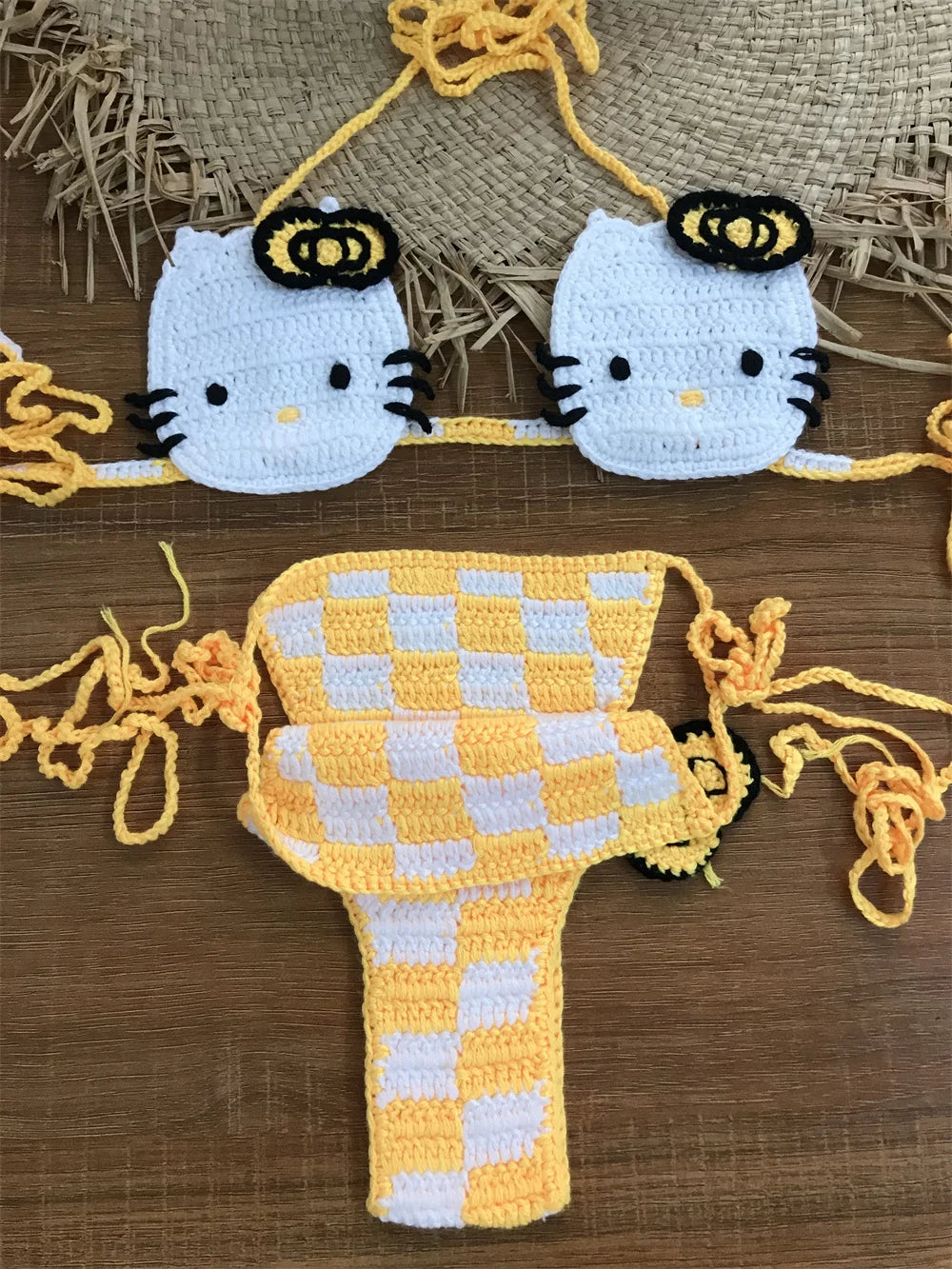 Ladies Cute Crochet Bikini Set 2 Pieces Bathing Suit Sexy Micro Bikinis Ties Swimsuit Thong Suit