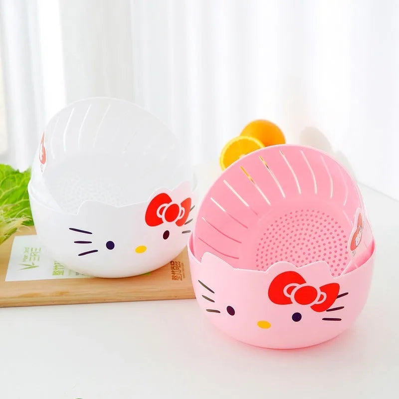 Multifunction Kitchen Fruit Plate Household Vegetable Basket New Kt Cat Water Fruit Basket Double Layer Vegetable Washing Basin