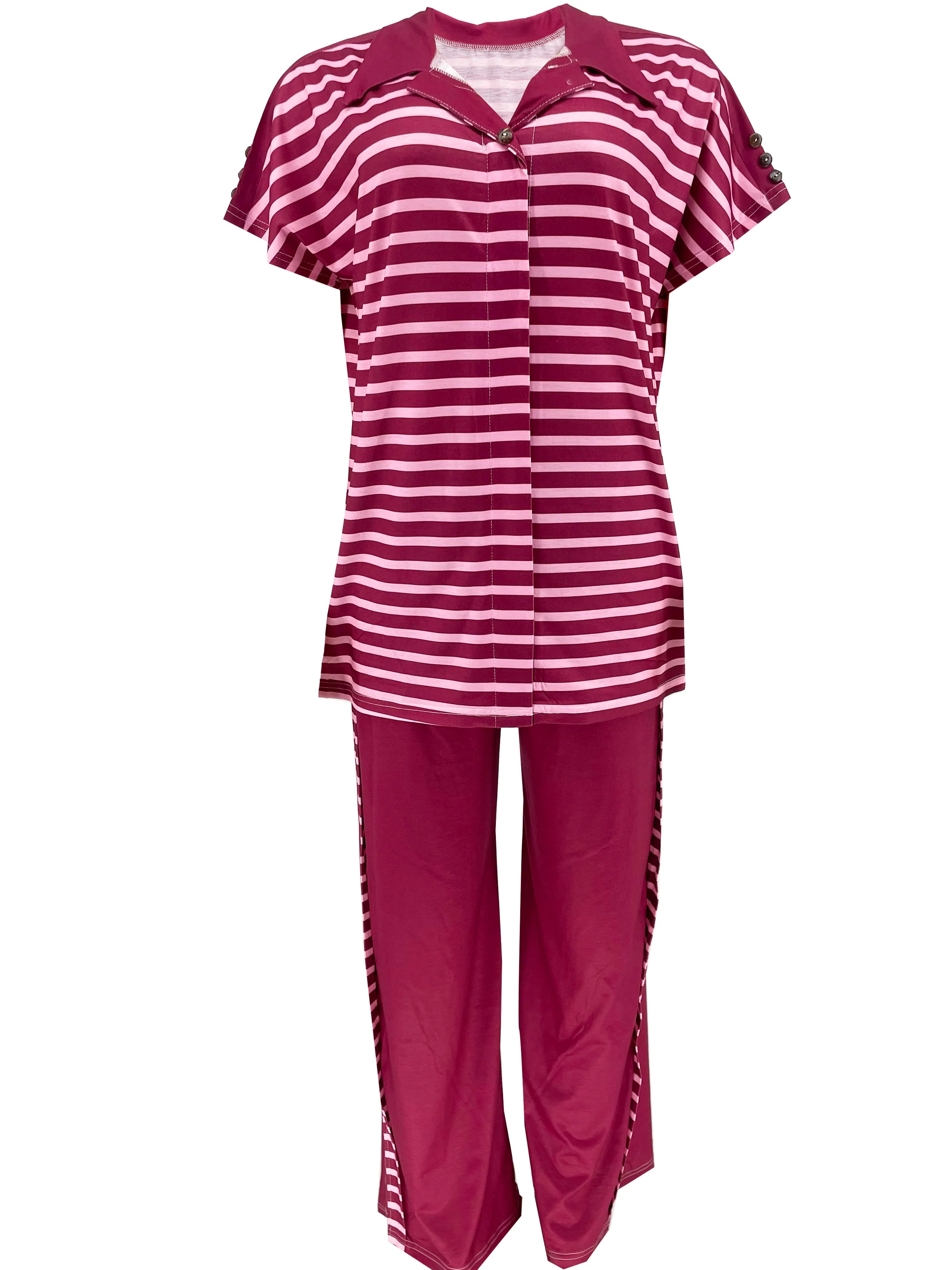 Summer Fashion Two Piece Set Women Solid Color Round Neck Short Sleeve T-shirt Printed Wide Leg Pants Casual Two Piece Set