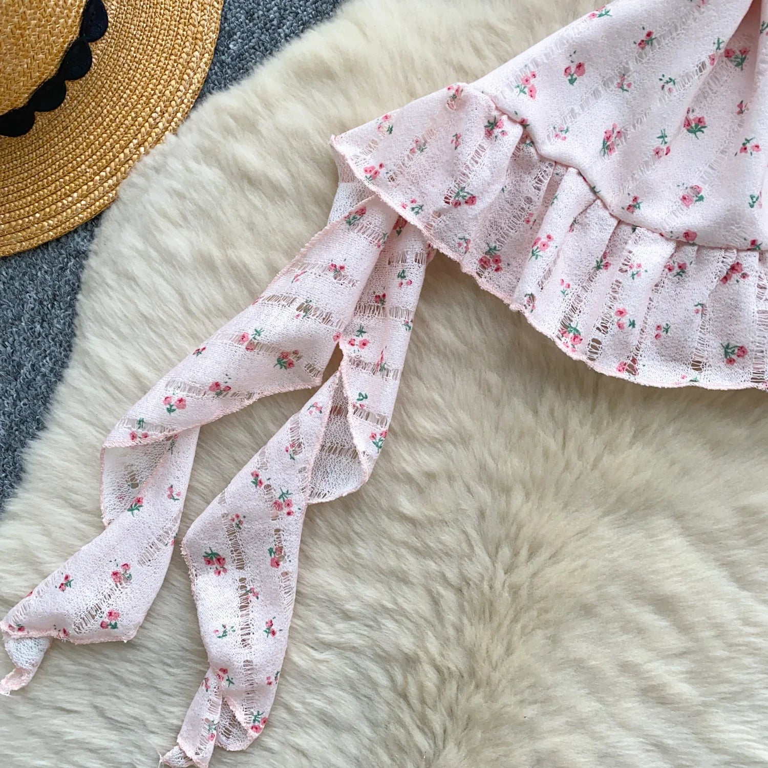 Ladies Floral Summer Camisole Sleeveless Irregular Slim Camis Women 3D Flower Ribbon Design Print Top