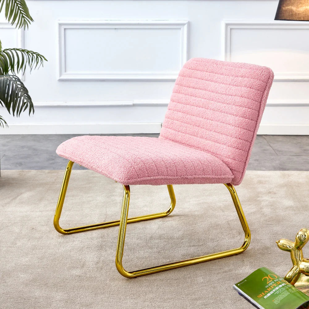 Modern Minimalist Pink Plush Fabric Single Person Sofa Chair With Golden Metal Legs