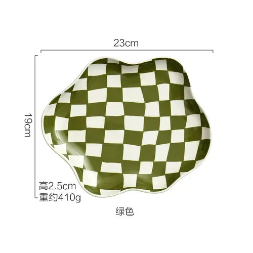 Retro Checkerboard Ceramic Plate Jewelry Home Decoration