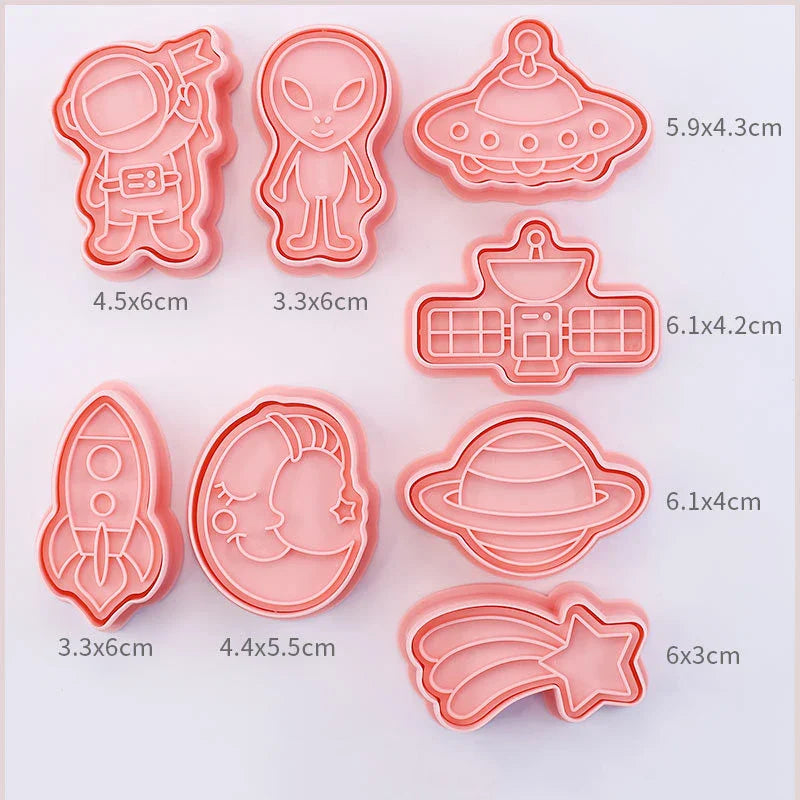 Cookie Cutters Plastic 3D Cute Cartoon Pressable Biscuit Mold Cookie Stamp Kitchen Baking Pastry Bakeware 8 Pcs/set