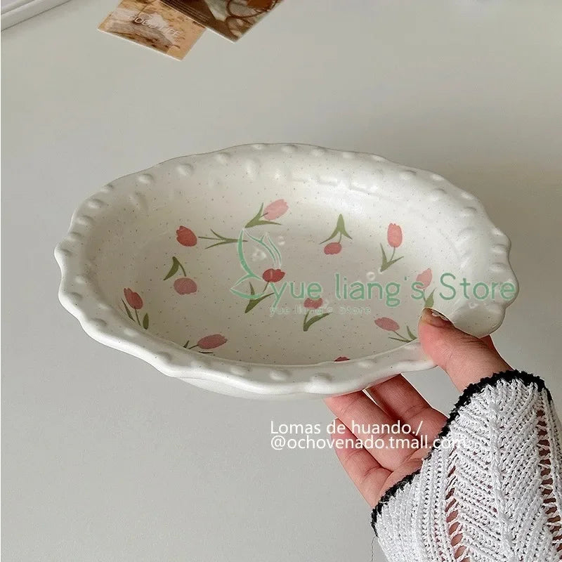 Tulip Wave Bead Point Plate, French Vintage Lace Underglaze Delicate  Dinner Entree Plate