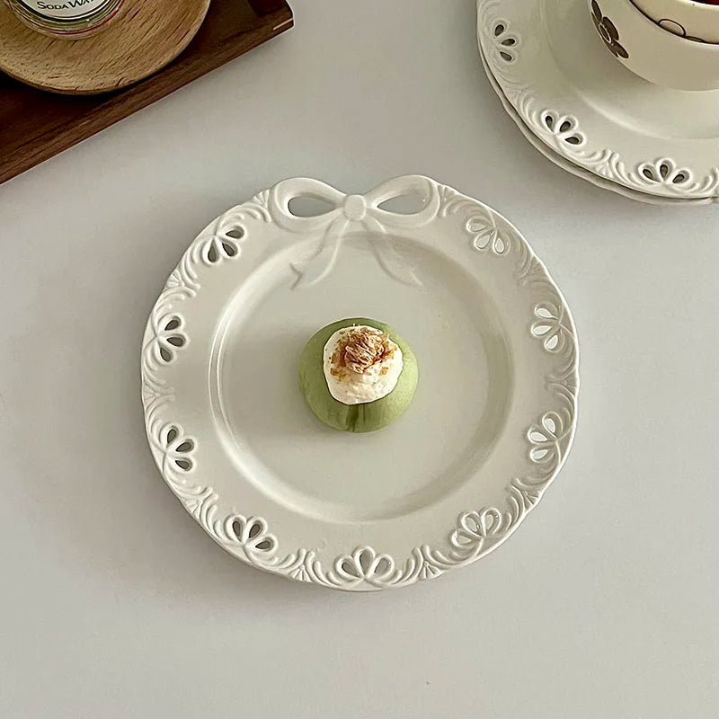 French Bow Dessert Plate Cake Western Cuisine Plate Exquisite Salad Ceramic Flat Plate
