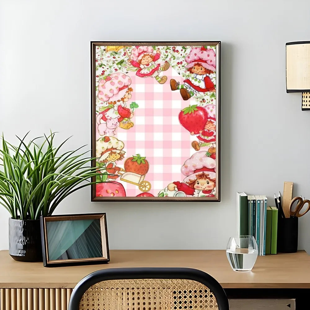 Cartoon Strawberry Shortcake Poster Cute Pink Room Decor Printing Home Decoration Waterproof Bathroom Room BedRoom Posters