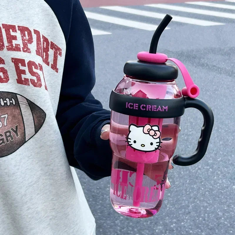 Sanrio Water Cup Hello Kitty  Anime Straw Cup Cartoon Cute Large Capacity Outdoor Activities Portable Tea Separation | 1300ML