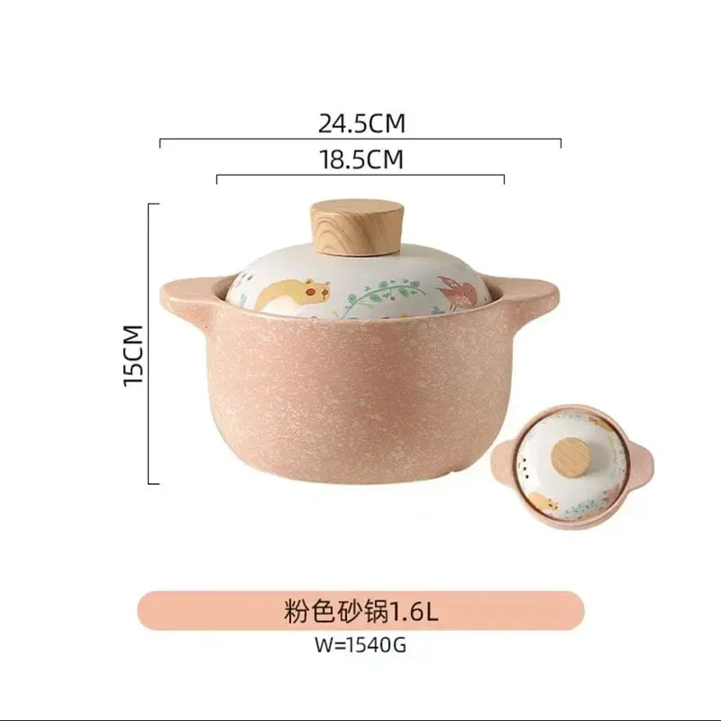 Ceramic Casserole Korean Cartoon Ceramics Soup Pot Cute Pink Saucepan Cookware Utensils Clay Pan Home Kitchen Cooking Supplies