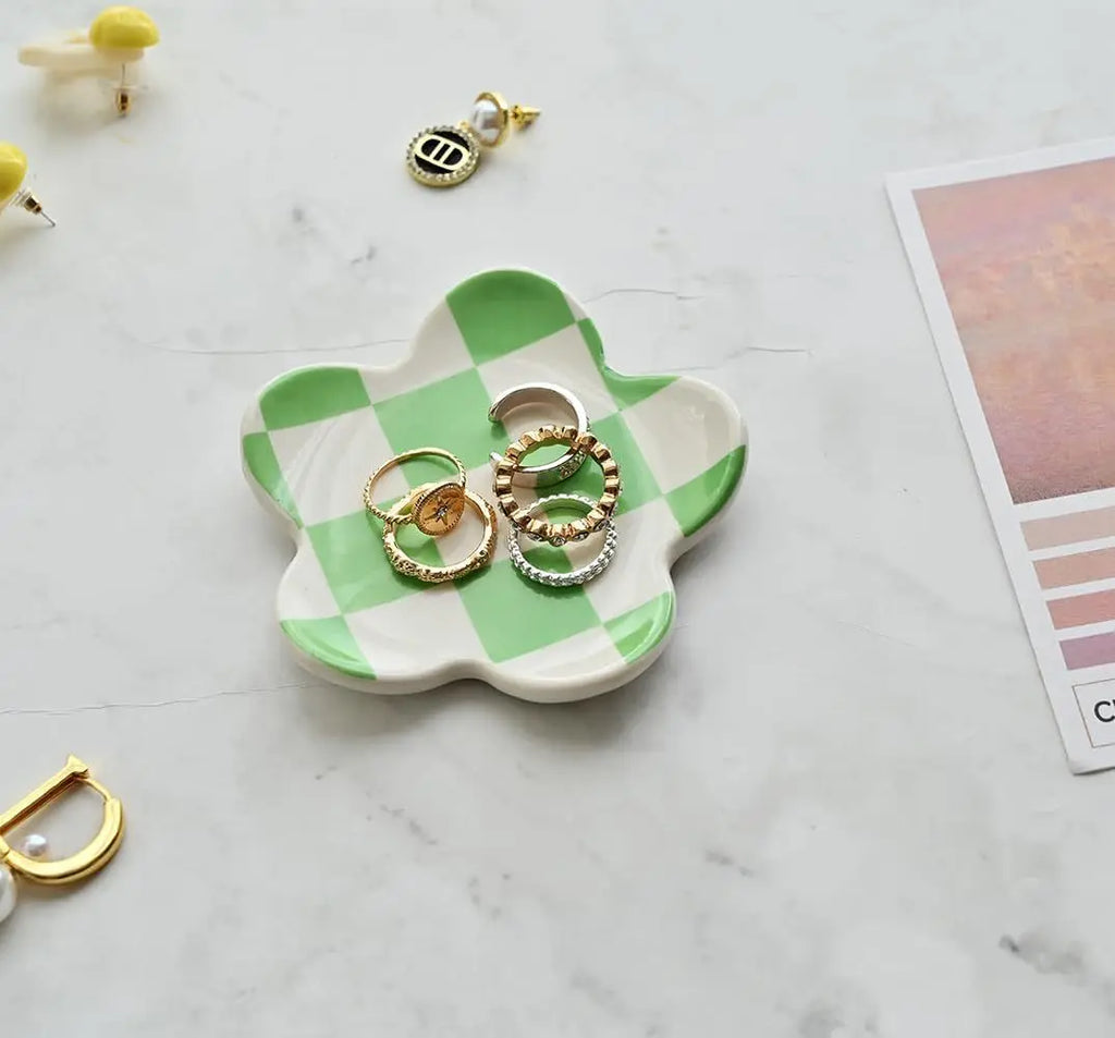 Ceramic Petal Tray, Jewelry Plate Necklace Ring Storage Dish,Jewelry Display Plate Desktop Decor