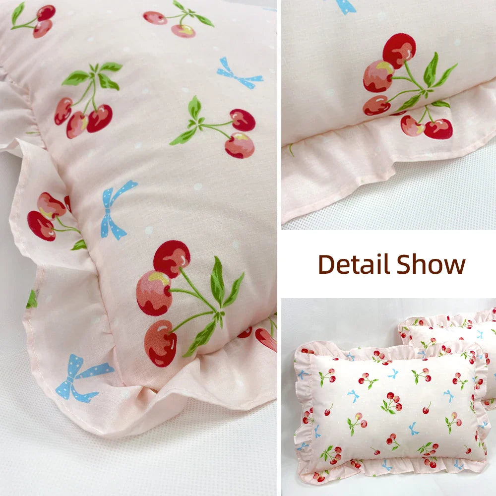 Printed Pink Pillow Case Cute Single Pillowcases Adorable Cherry Pillow Cover