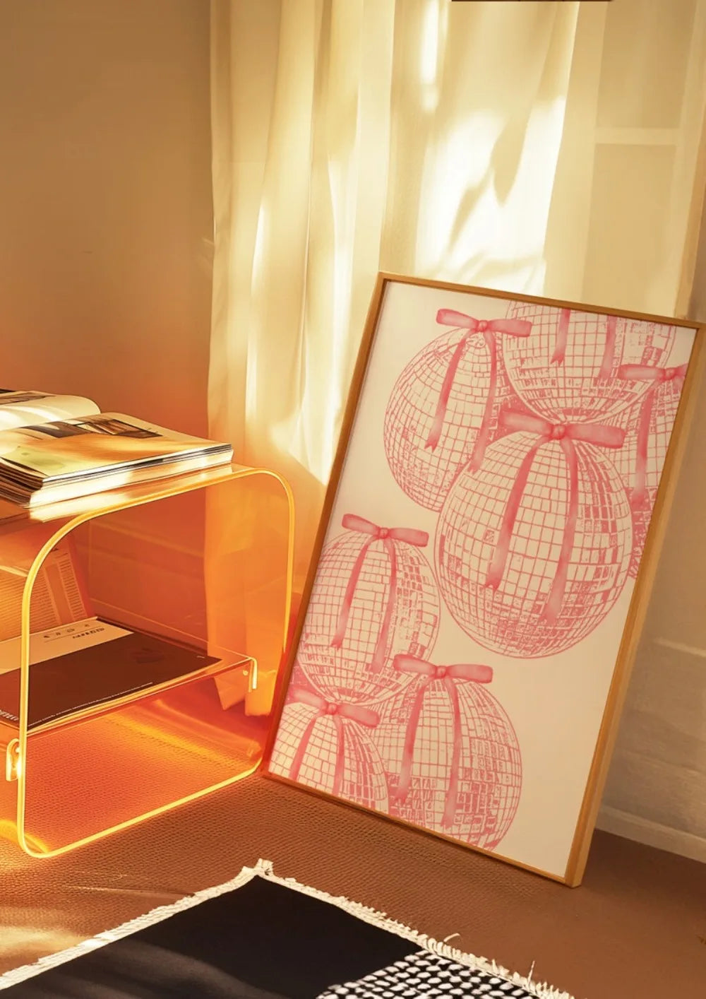 Frameless Pink Wall Art Aesthetic Wall, Pink Bow Girl Poster Fashion Canvas Painting