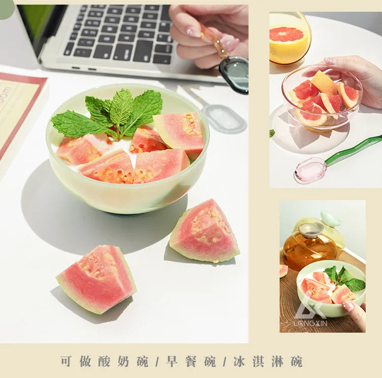 Ice Cream Bowl Glass Bowl for Desserts Colorful Glass Tableware Bowl Heat Resistant Glass 4Inch