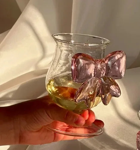 Pink Bow Series High Glass Cup, Butterfly Candlestick Romantic Champagne Wine