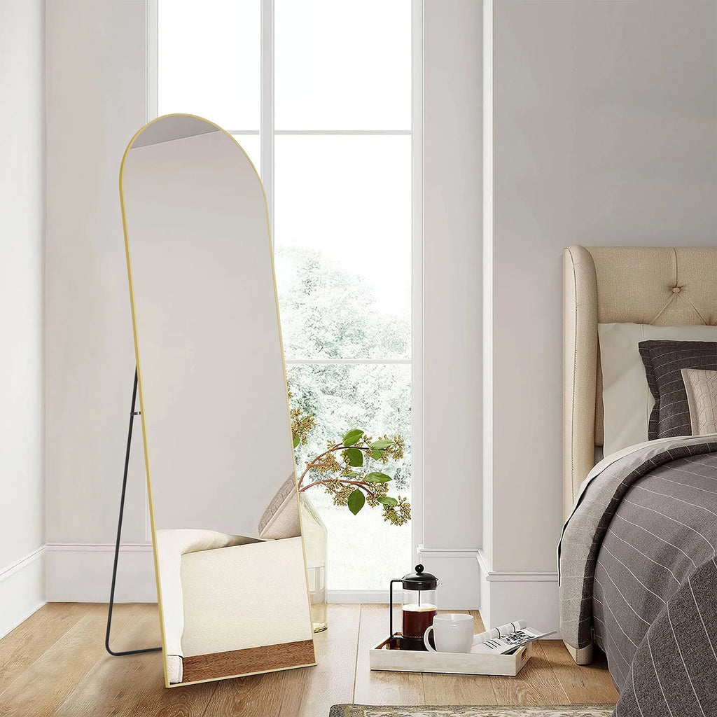 Full Length Arched Right Angle Mirror with Stand, Sturdy Aluminum Alloy Frame