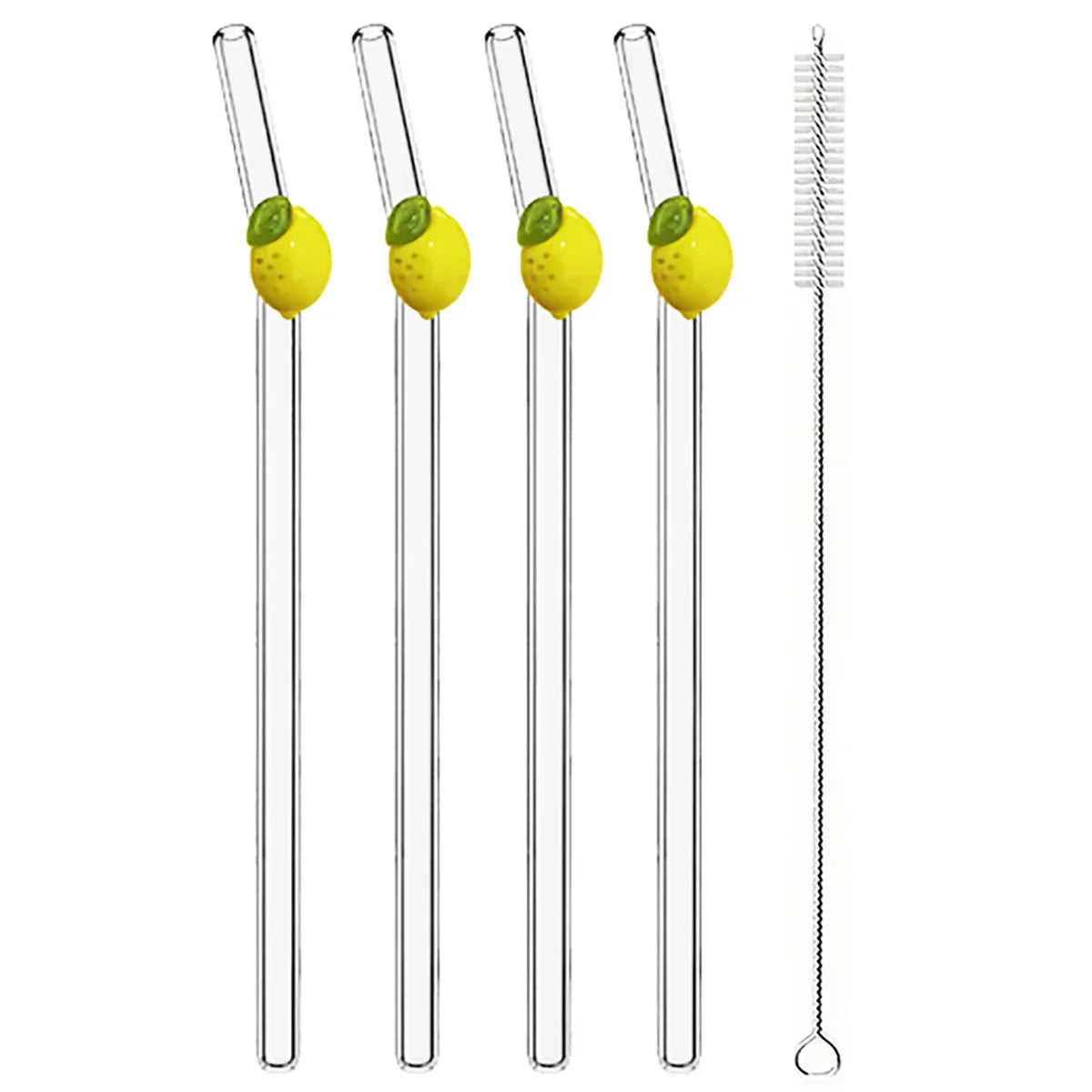 Lemon Glass Bent Straw Set with Brush 2/4/6/8pcs Drinkware