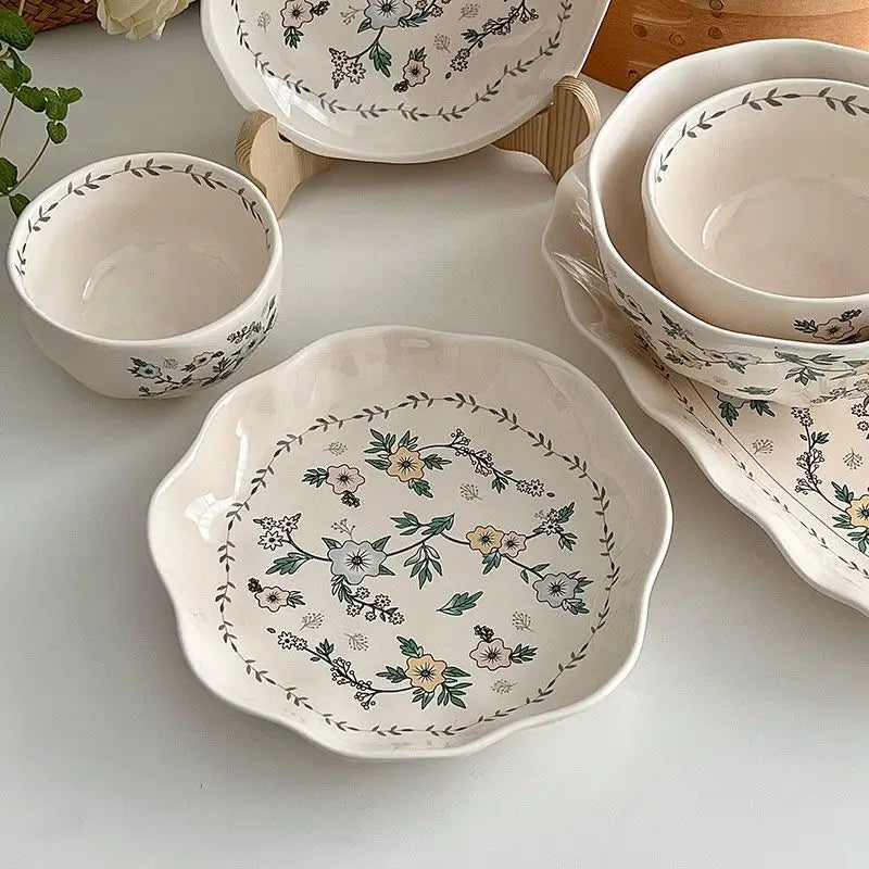 Ceramic Floral Bowl Plate Set