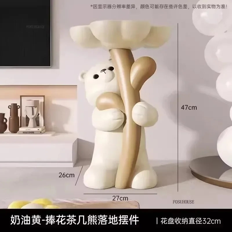 Cute Cartoon Bear Hug Flowers Landing Side Tables Living Room Bedroom Creative Table Home Decoration