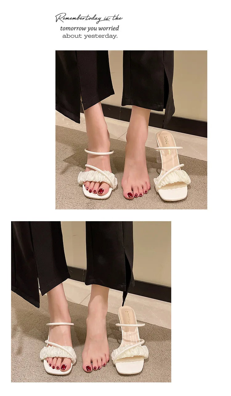 Elegant Women Crystal Summer Jelly Slippers Open Toe Clear High Heels