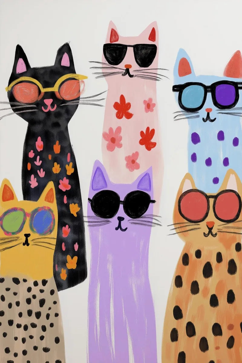 Cool Cats In Sunglasses Collection Stylish Felines Puppy Colorful Poster Print Wall Art Pictures Canvas Painting Room Home Decor