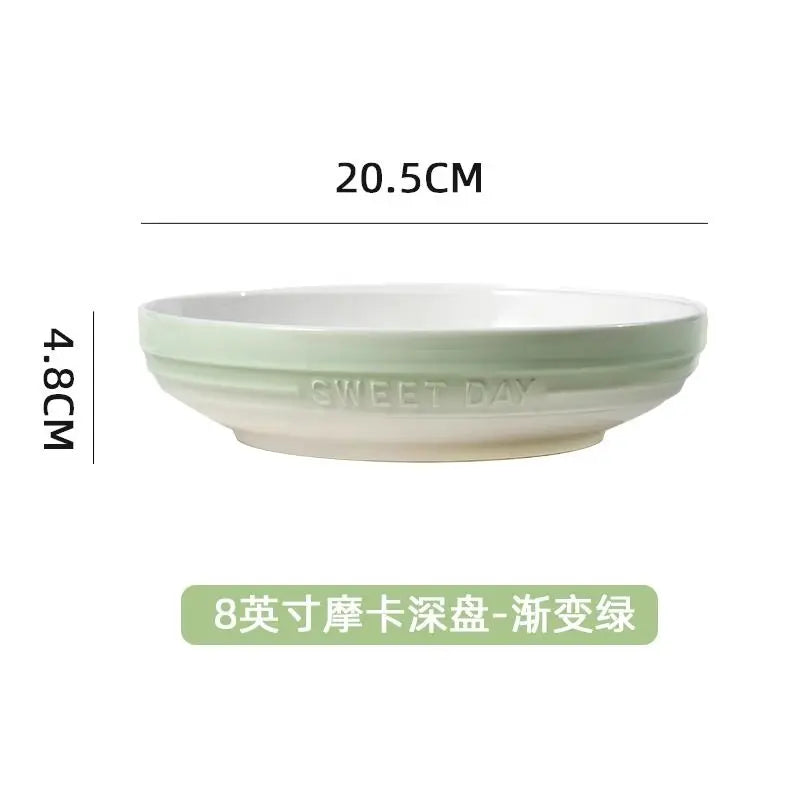 Gradual Change 8-inch Ceramic Deep Plate, High-end High-value Trays Underglaze Color Deep Plate Bowls