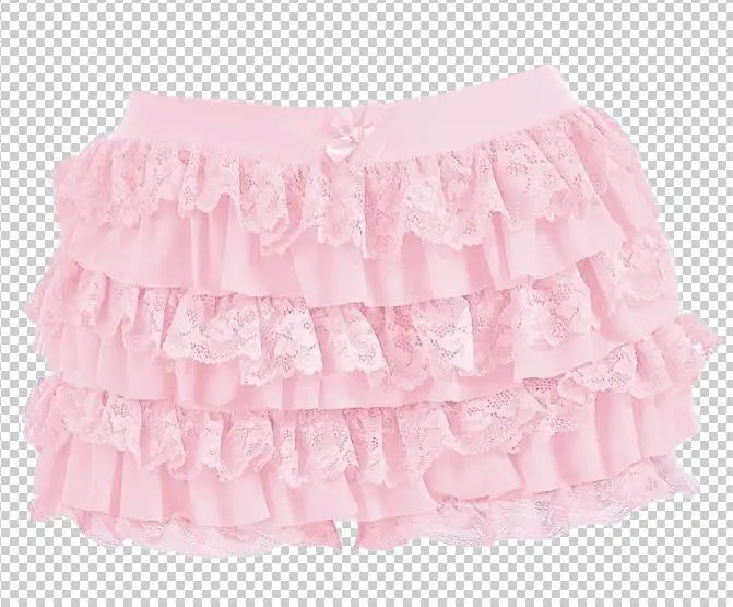 Women's Sweet Bow Lace Ruffles Shorts  Aesthetic 2000s Elastic Waist Short