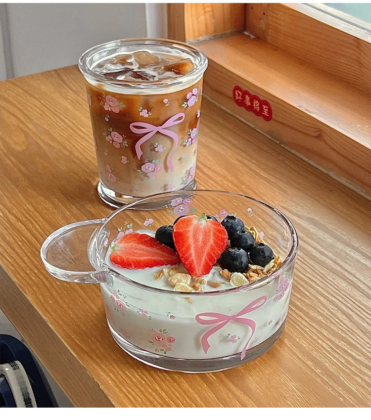 Kawaii Bowknot Glass Cups Bow Knot Drinkware