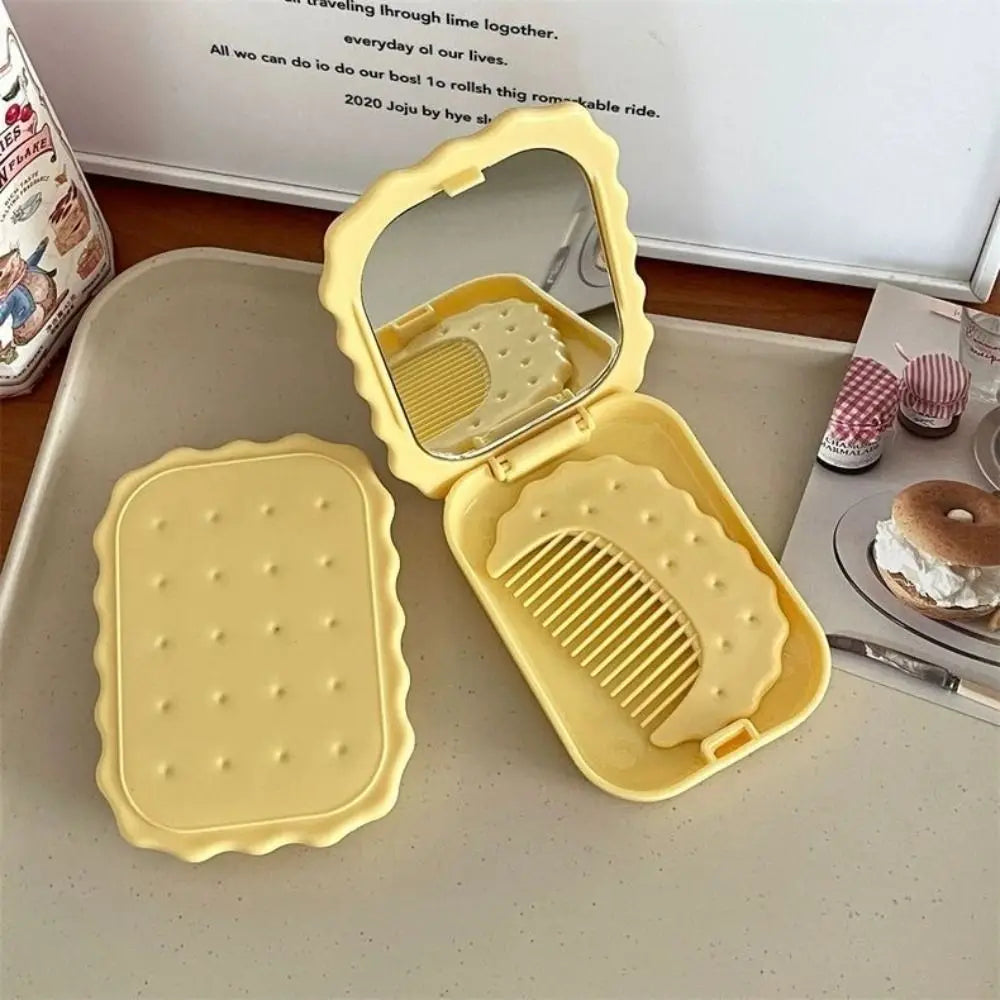 Cheese Biscuit Design Pocket Mirror Portable Foldable Mini Makeup Mirror