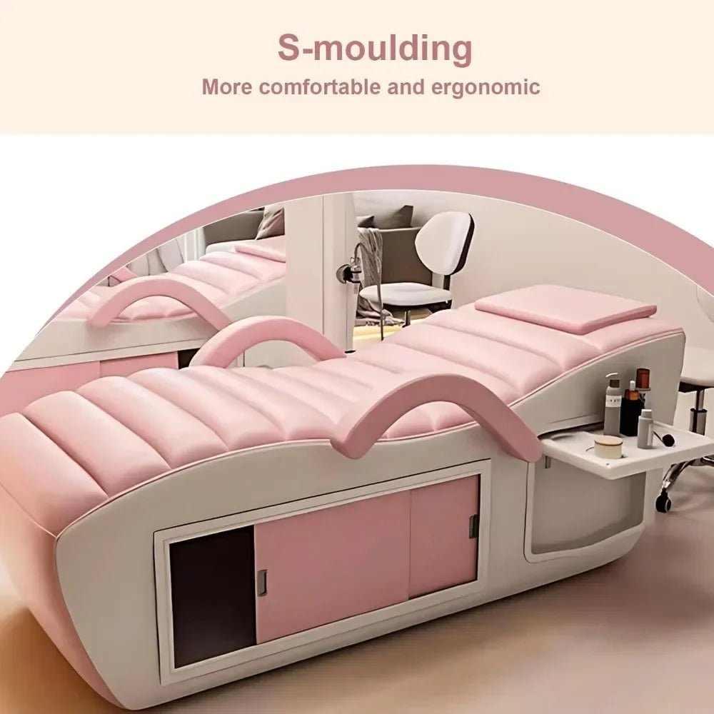 Electric Massage Table & Facial Bed Includes Pink Striped Bed Design,Spa Beauty Bed with Open Storage Dividers, Reversible