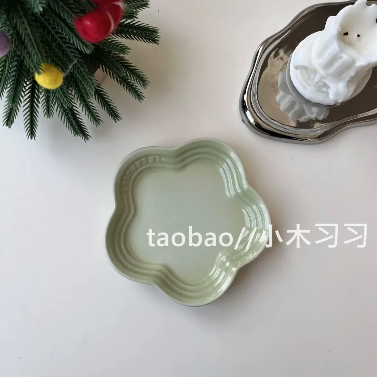 French Flower Shaped Small Plate Colored Ceramic