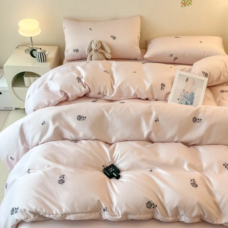 Rose 3pcs Duvet cover set (1*Duvet Cover + 2*Pillowcase, Without Core), Pink Bedding Set, Soft Comfortable